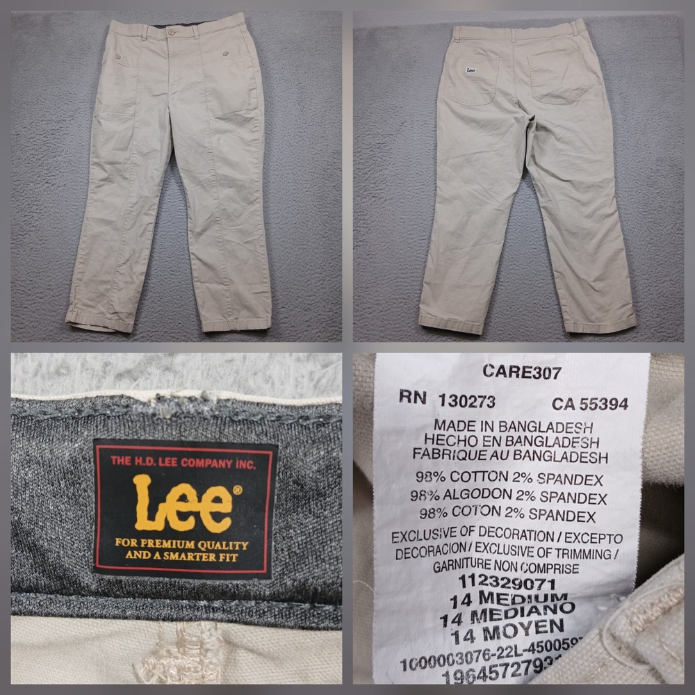 Lee Womens Khaki Stretch Pants Size 14 Medium Beige Straight Leg‎